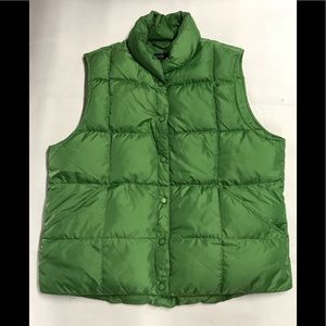Lands End Green Goosedown Puffer Snap Vest L
